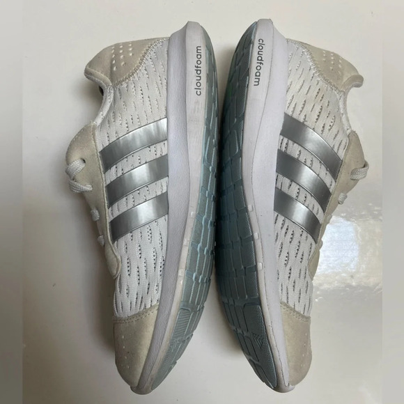 Adidas running cloud foam grey white 3  stripe shoes Sz 7.5 - Picture 8 of 10